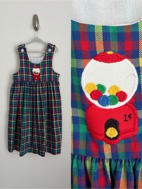 Kelly's Kids Multicolor Plaid Dress with Gumball Embroidery Dress